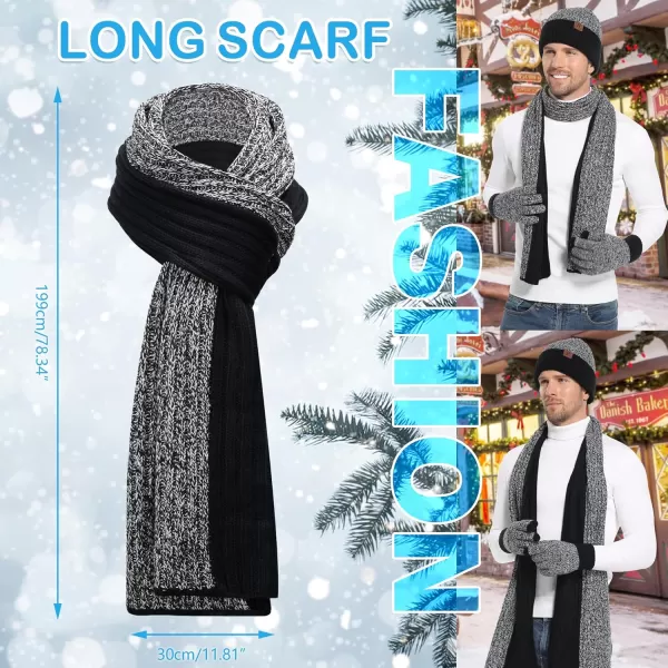 Mens ampamp Womens Winter Knit Hat Beanie Long Neck Scarf Touchscreen Gloves Set Skull Cap with Fleece Lined Gifts for Men WomenA Black White