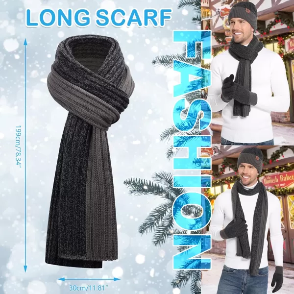 Mens ampamp Womens Winter Knit Hat Beanie Long Neck Scarf Touchscreen Gloves Set Skull Cap with Fleece Lined Gifts for Men WomenA Dark Grey