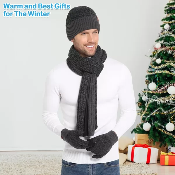 Mens ampamp Womens Winter Knit Hat Beanie Long Neck Scarf Touchscreen Gloves Set Skull Cap with Fleece Lined Gifts for Men WomenA Dark Grey