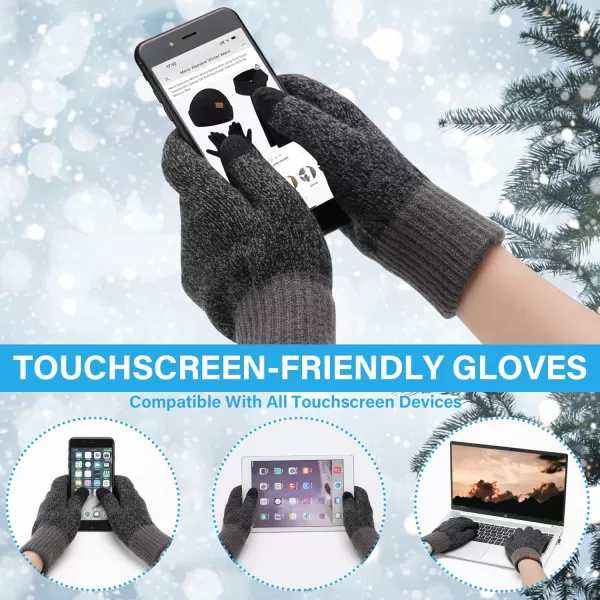 Mens ampamp Womens Winter Knit Hat Beanie Long Neck Scarf Touchscreen Gloves Set Skull Cap with Fleece Lined Gifts for Men WomenA Dark Grey