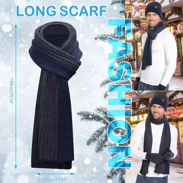 Mens ampamp Womens Winter Knit Hat Beanie Long Neck Scarf Touchscreen Gloves Set Skull Cap with Fleece Lined Gifts for Men WomenA Navy Blue