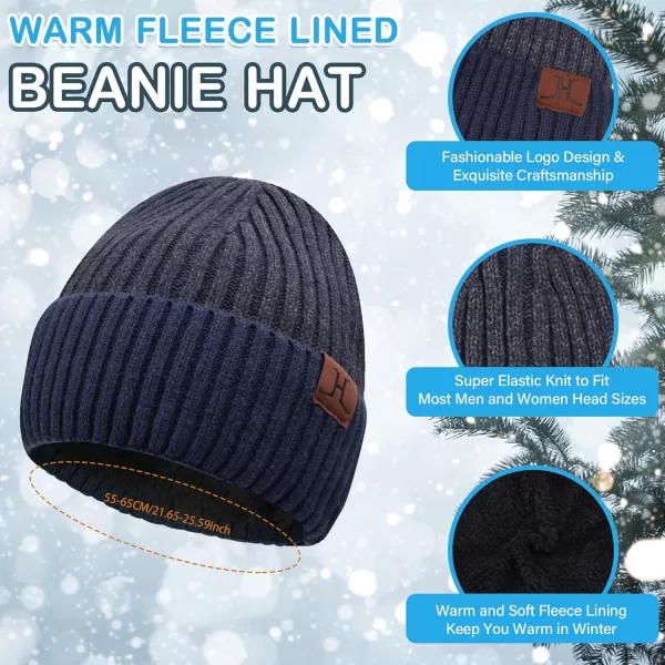 Mens ampamp Womens Winter Knit Hat Beanie Long Neck Scarf Touchscreen Gloves Set Skull Cap with Fleece Lined Gifts for Men WomenA Navy Blue