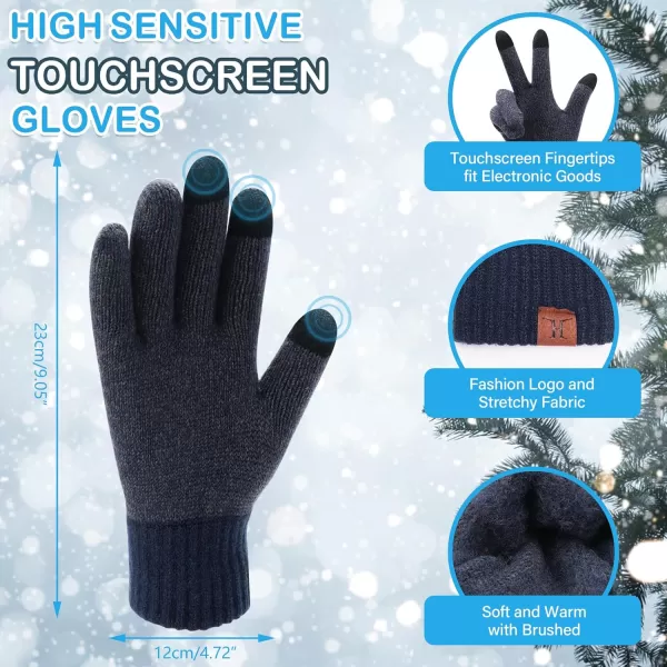 Mens ampamp Womens Winter Knit Hat Beanie Long Neck Scarf Touchscreen Gloves Set Skull Cap with Fleece Lined Gifts for Men WomenA Navy Blue