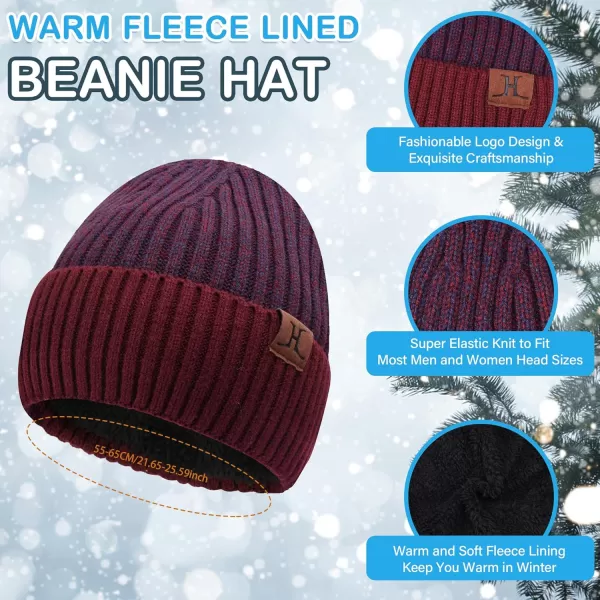 Mens ampamp Womens Winter Knit Hat Beanie Long Neck Scarf Touchscreen Gloves Set Skull Cap with Fleece Lined Gifts for Men WomenA Wine Red