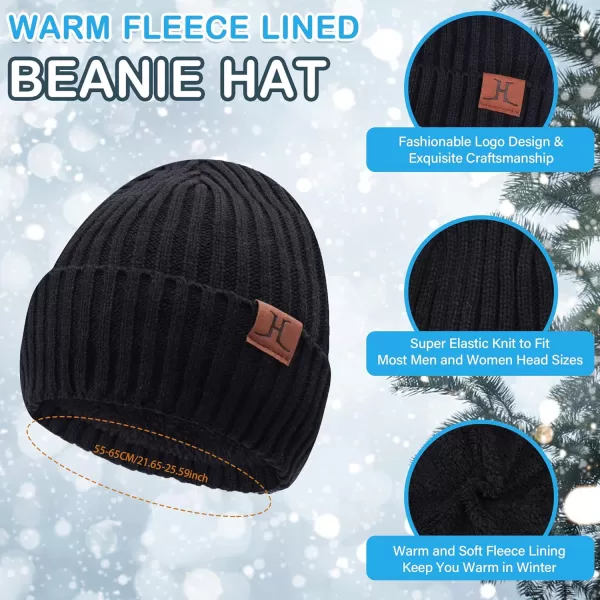 Mens ampamp Womens Winter Knit Hat Beanie Long Neck Scarf Touchscreen Gloves Set Skull Cap with Fleece Lined Gifts for Men WomenBlack