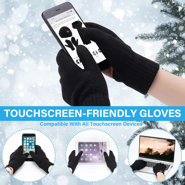 Mens ampamp Womens Winter Knit Hat Beanie Long Neck Scarf Touchscreen Gloves Set Skull Cap with Fleece Lined Gifts for Men WomenBlack