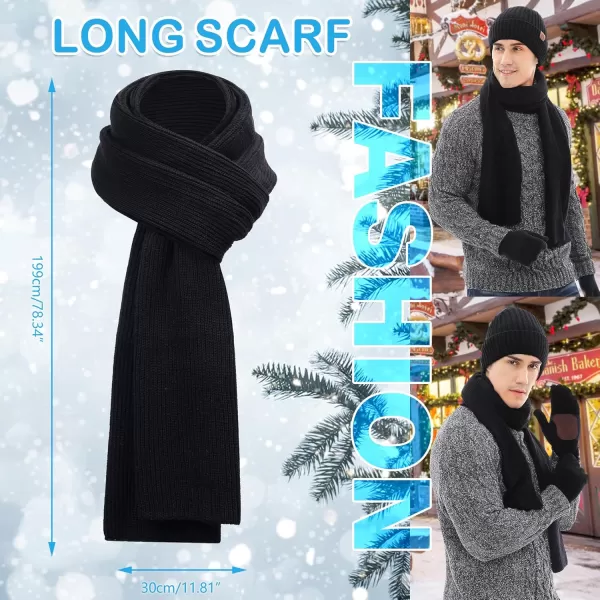 Mens ampamp Womens Winter Knit Hat Beanie Long Neck Scarf Touchscreen Gloves Set Skull Cap with Fleece Lined Gifts for Men WomenBlack