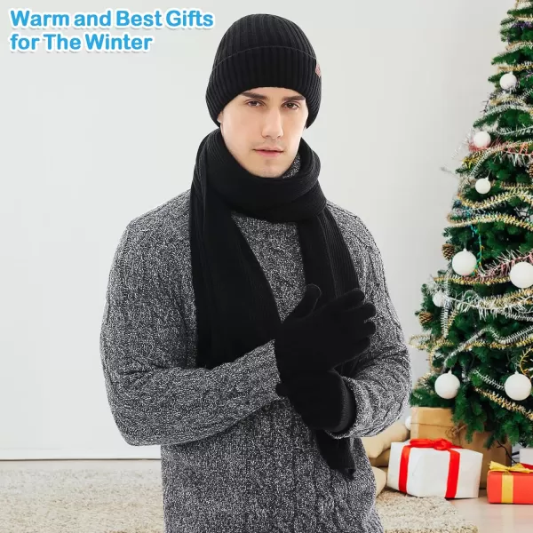 Mens ampamp Womens Winter Knit Hat Beanie Long Neck Scarf Touchscreen Gloves Set Skull Cap with Fleece Lined Gifts for Men WomenBlack