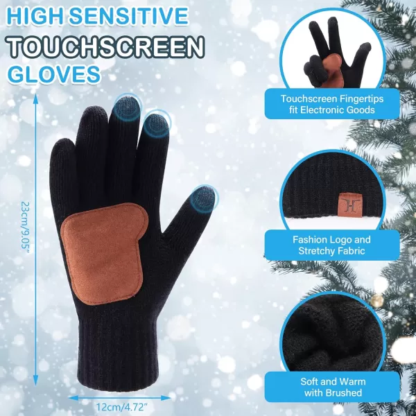 Mens ampamp Womens Winter Knit Hat Beanie Long Neck Scarf Touchscreen Gloves Set Skull Cap with Fleece Lined Gifts for Men WomenBlack