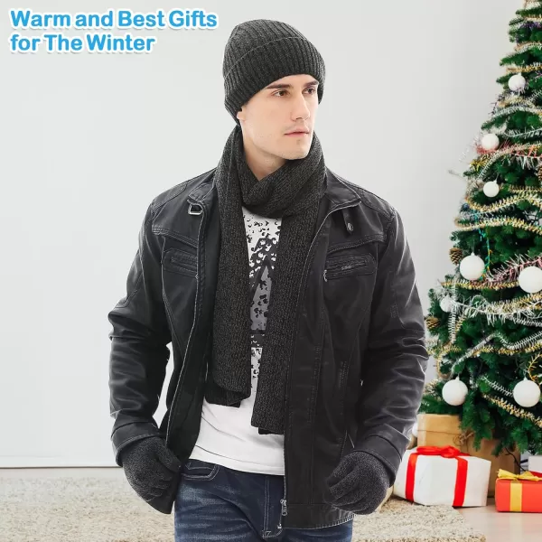 Mens ampamp Womens Winter Knit Hat Beanie Long Neck Scarf Touchscreen Gloves Set Skull Cap with Fleece Lined Gifts for Men WomenDark Gray