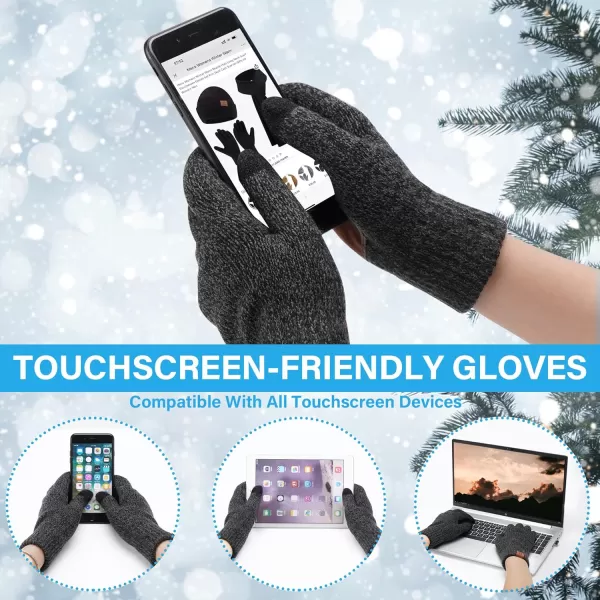 Mens ampamp Womens Winter Knit Hat Beanie Long Neck Scarf Touchscreen Gloves Set Skull Cap with Fleece Lined Gifts for Men WomenDark Gray