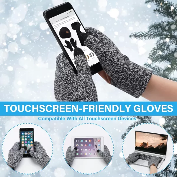 Mens ampamp Womens Winter Knit Hat Beanie Long Neck Scarf Touchscreen Gloves Set Skull Cap with Fleece Lined Gifts for Men WomenGray