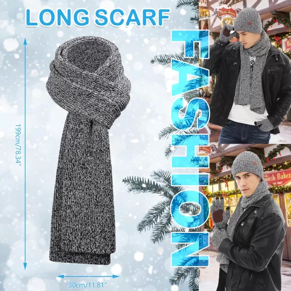 Mens ampamp Womens Winter Knit Hat Beanie Long Neck Scarf Touchscreen Gloves Set Skull Cap with Fleece Lined Gifts for Men WomenGray