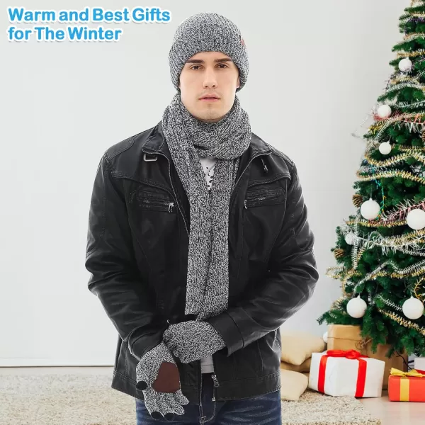 Mens ampamp Womens Winter Knit Hat Beanie Long Neck Scarf Touchscreen Gloves Set Skull Cap with Fleece Lined Gifts for Men WomenGray