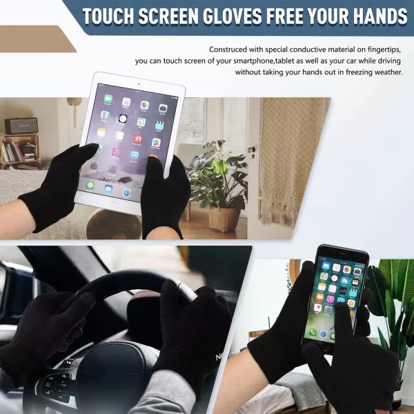 Winter Warm Beanie Hat Touchscreen Gloves Set Soft Skull Cap Gloves Set for Men and Women with Warm Knit Fleece LinedBlack