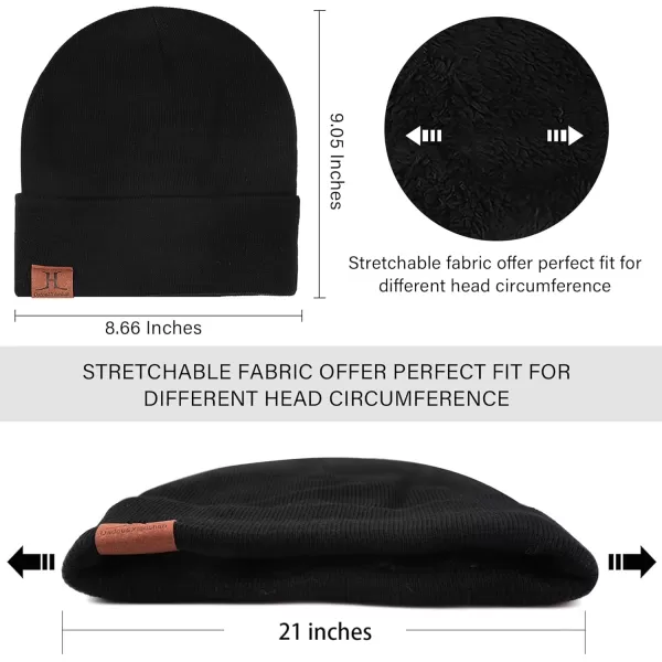 Winter Warm Beanie Hat Touchscreen Gloves Set Soft Skull Cap Gloves Set for Men and Women with Warm Knit Fleece LinedBlack