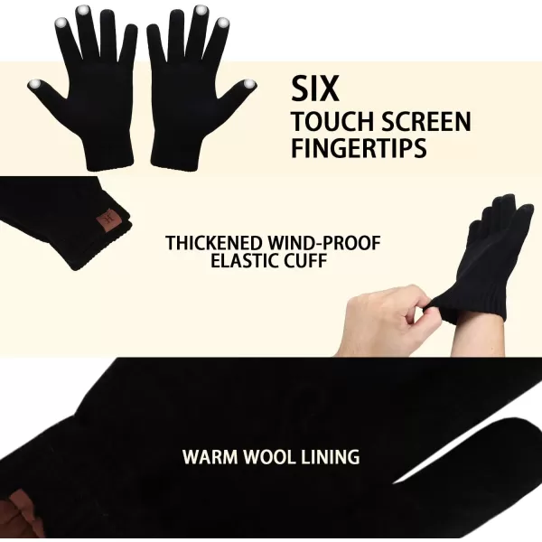Winter Warm Beanie Hat Touchscreen Gloves Set Soft Skull Cap Gloves Set for Men and Women with Warm Knit Fleece LinedBlack