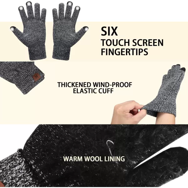 Winter Warm Beanie Hat Touchscreen Gloves Set Soft Skull Cap Gloves Set for Men and Women with Warm Knit Fleece LinedGrey