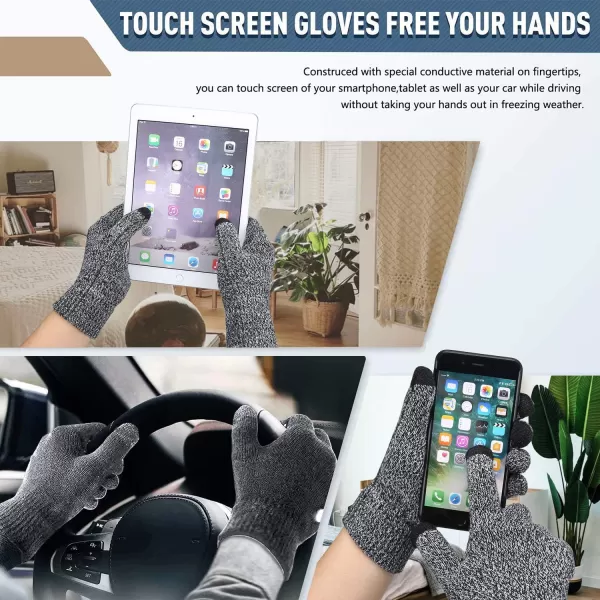 Winter Warm Beanie Hat Touchscreen Gloves Set Soft Skull Cap Gloves Set for Men and Women with Warm Knit Fleece LinedGrey