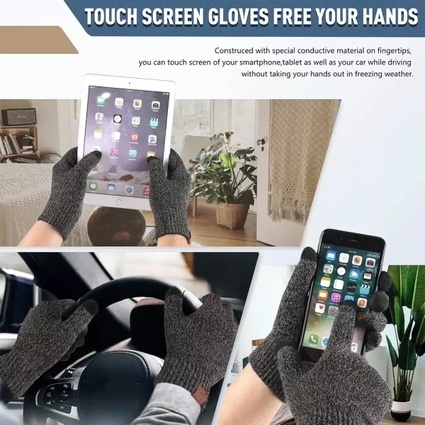 Winter Warm Beanie Hat Touchscreen Gloves Set Soft Skull Cap Gloves Set for Men and Women with Warm Knit Fleece LinedMedium Grey