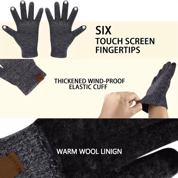 Winter Warm Beanie Hat Touchscreen Gloves Set Soft Skull Cap Gloves Set for Men and Women with Warm Knit Fleece LinedNavy Blue