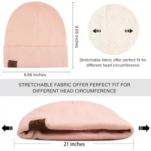 Winter Warm Beanie Hat Touchscreen Gloves Set Soft Skull Cap Gloves Set for Men and Women with Warm Knit Fleece LinedPink