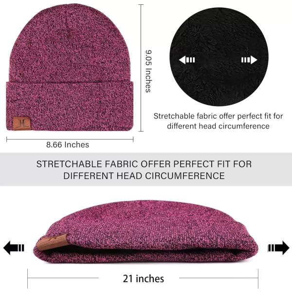 Winter Warm Beanie Hat Touchscreen Gloves Set Soft Skull Cap Gloves Set for Men and Women with Warm Knit Fleece LinedRose Red