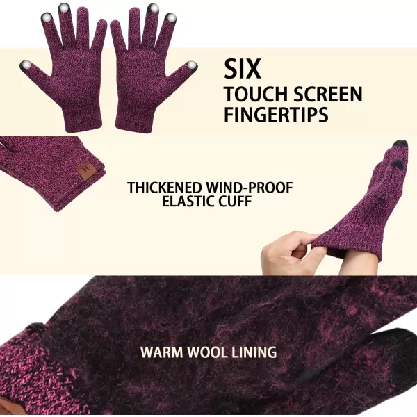 Winter Warm Beanie Hat Touchscreen Gloves Set Soft Skull Cap Gloves Set for Men and Women with Warm Knit Fleece LinedRose Red