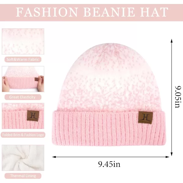 Womens Winter Knit Beanie Hats and Touchscreen Gloves Long Scarf Set with Warm Fleece Lined Skull Caps Scarves for WomenPink White