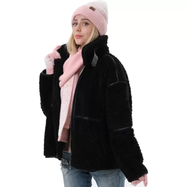 Womens Winter Knit Beanie Hats and Touchscreen Gloves Long Scarf Set with Warm Fleece Lined Skull Caps Scarves for WomenPink White