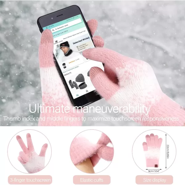 Womens Winter Knit Beanie Hats and Touchscreen Gloves Long Scarf Set with Warm Fleece Lined Skull Caps Scarves for WomenPink White