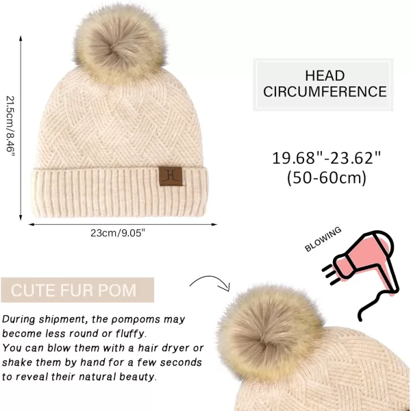 Womens Winter Warm Knit Beanie Hat Long Scarf Touchscreen Gloves Set with Fleece Lined Pom Skull Cap Gifts for WomenEapricot
