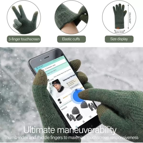 Womens Winter Warm Knit Beanie Hat Long Scarf Touchscreen Gloves Set with Fleece Lined Pom Skull Cap Gifts for WomenEarmy Green