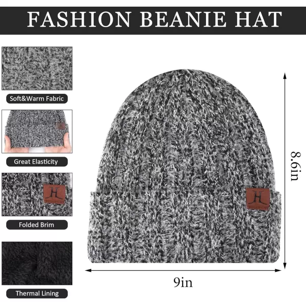 Womens Winter Warm Knit Beanie Hat Touchscreen Gloves Long Neck Scarf Set with Fleece Lined Skull Caps Gifts for Women Men Black