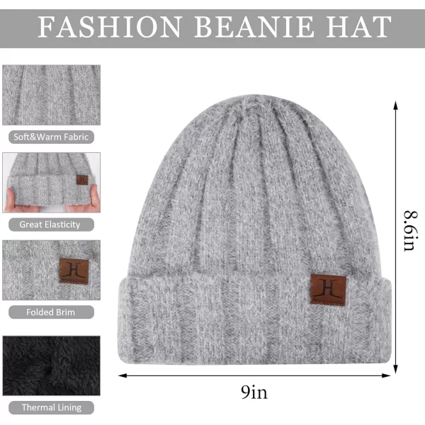 Womens Winter Warm Knit Beanie Hat Touchscreen Gloves Long Neck Scarf Set with Fleece Lined Skull Caps Gifts for Women Men Grey