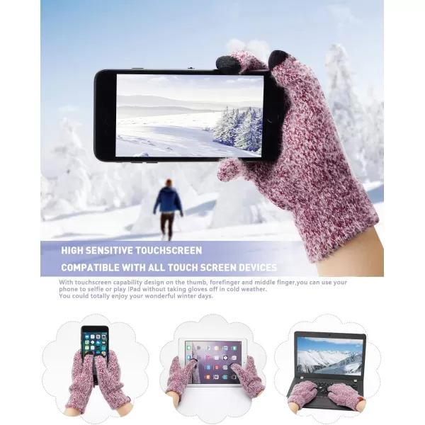 Womens Winter Warm Knit Beanie Hat Touchscreen Gloves Long Neck Scarf Set with Fleece Lined Skull Caps Gifts for Women Men Wine Red