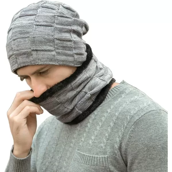 FZ FANTASTIC ZONE Mens Winter Beanie Hats Scarf Set Warm Knit Skull Cap Neck Warmer with Fleece Lined Winter Hat for WomenGrey