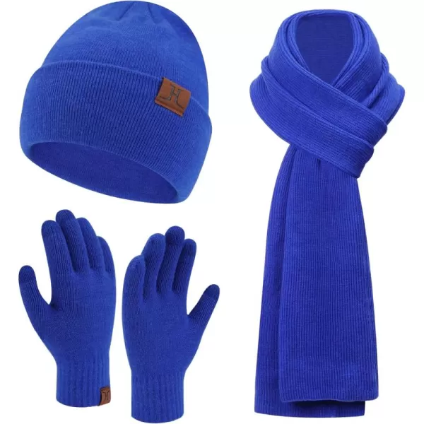 Mens Womens Winter Warm Beanie Hats Long Neck Scarf Touchscreen Gloves Set Knit Skull Caps Scarves Gifts for Women MenBlue