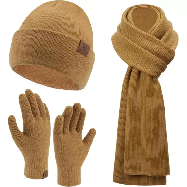 Mens Womens Winter Warm Beanie Hats Long Neck Scarf Touchscreen Gloves Set Knit Skull Caps Scarves Gifts for Women MenBrown
