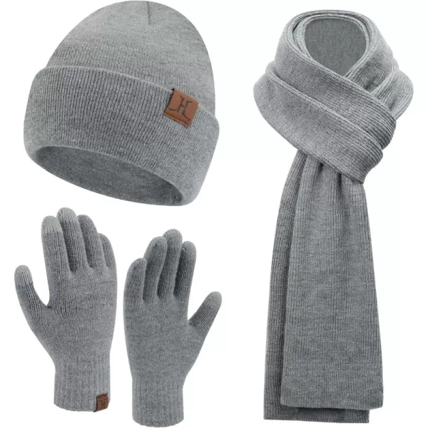 Mens Womens Winter Warm Beanie Hats Long Neck Scarf Touchscreen Gloves Set Knit Skull Caps Scarves Gifts for Women MenGrey