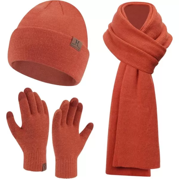 Mens Womens Winter Warm Beanie Hats Long Neck Scarf Touchscreen Gloves Set Knit Skull Caps Scarves Gifts for Women MenOrange