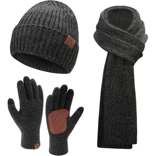 Mens ampamp Womens Winter Knit Hat Beanie Long Neck Scarf Touchscreen Gloves Set Skull Cap with Fleece Lined Gifts for Men WomenDark Gray