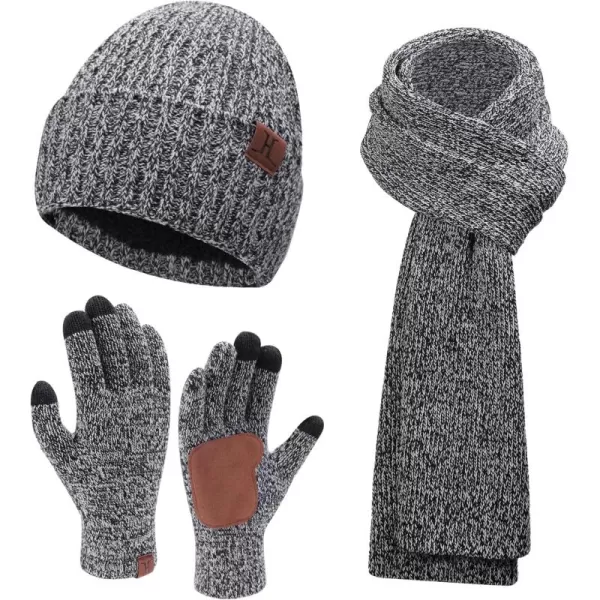 Mens ampamp Womens Winter Knit Hat Beanie Long Neck Scarf Touchscreen Gloves Set Skull Cap with Fleece Lined Gifts for Men WomenGray