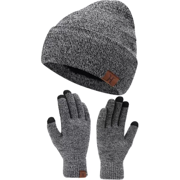 Winter Warm Beanie Hat Touchscreen Gloves Set Soft Skull Cap Gloves Set for Men and Women with Warm Knit Fleece LinedGrey