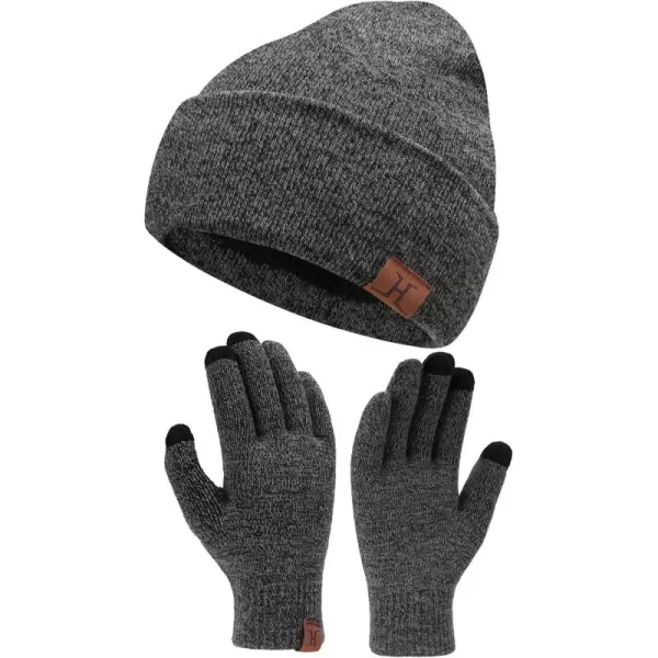 Winter Warm Beanie Hat Touchscreen Gloves Set Soft Skull Cap Gloves Set for Men and Women with Warm Knit Fleece LinedMedium Grey
