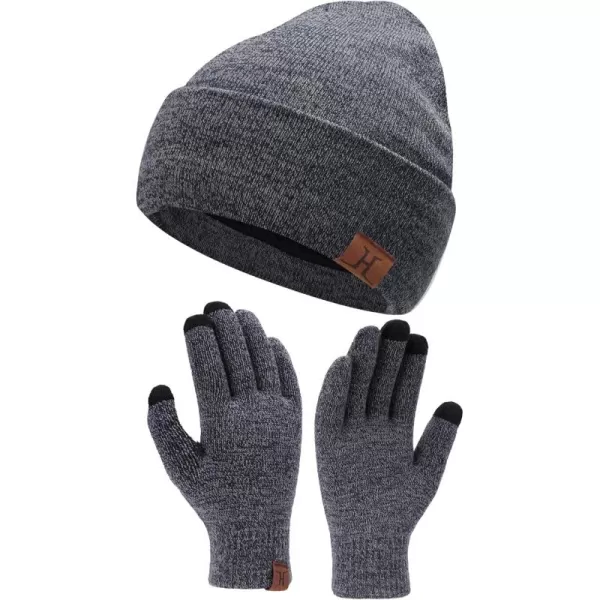 Winter Warm Beanie Hat Touchscreen Gloves Set Soft Skull Cap Gloves Set for Men and Women with Warm Knit Fleece LinedNavy Blue