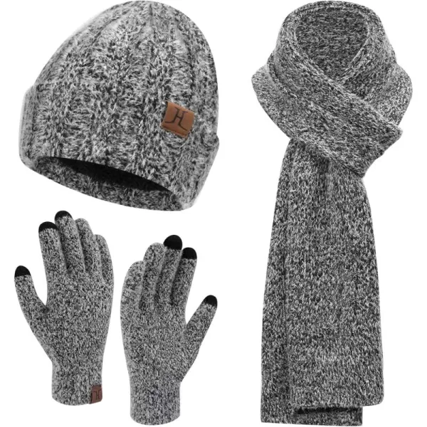 Womens Winter Warm Knit Beanie Hat Touchscreen Gloves Long Neck Scarf Set with Fleece Lined Skull Caps Gifts for Women Men Black