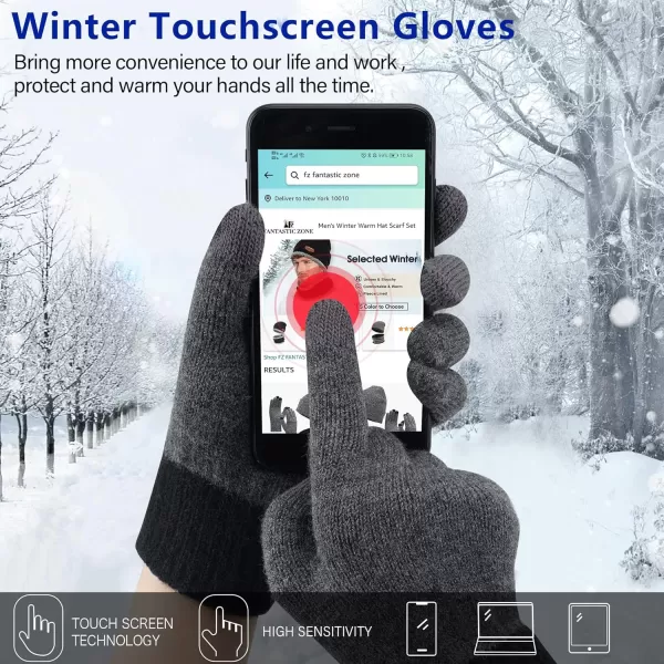 FZ FANTASTIC ZONE Winter Warm Beanie Hat Touchscreen Gloves Long Scarf Knit Set with Fleece Lined Slouchy Skull Cap for Women3pcsdark Grey