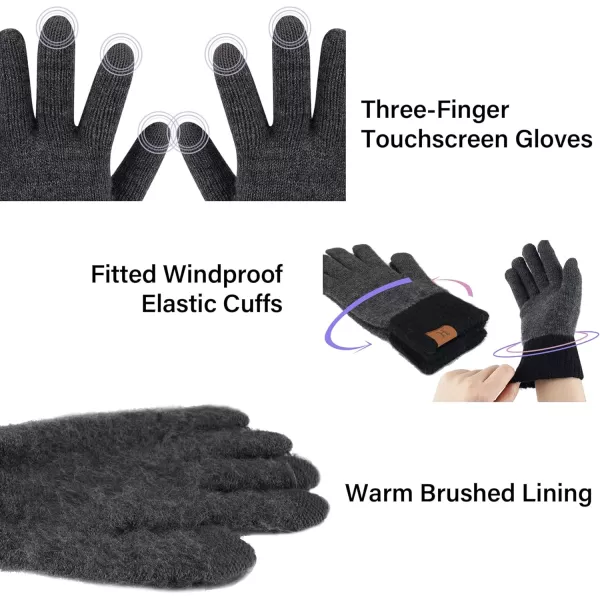 FZ FANTASTIC ZONE Winter Warm Beanie Hat Touchscreen Gloves Long Scarf Knit Set with Fleece Lined Slouchy Skull Cap for Women3pcsdark Grey