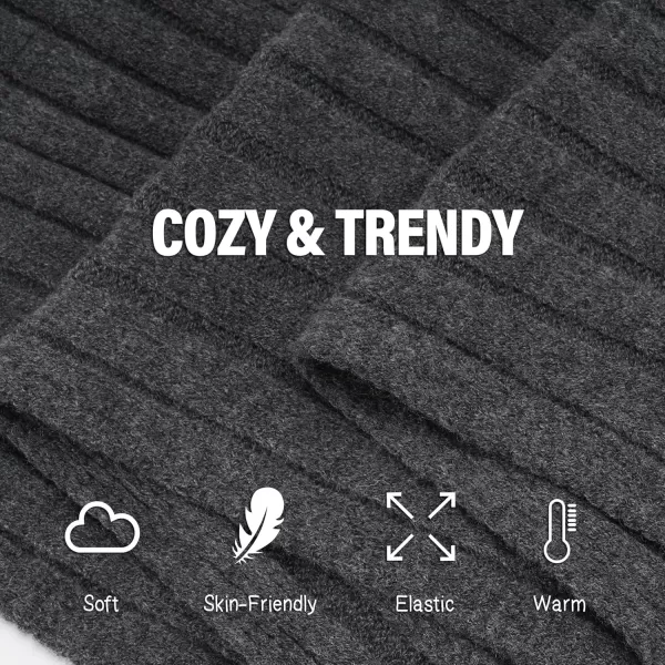 FZ FANTASTIC ZONE Winter Warm Beanie Hat Touchscreen Gloves Long Scarf Knit Set with Fleece Lined Slouchy Skull Cap for Women3pcsdark Grey